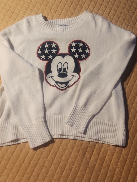 Old Navy Sweaters - Disney White Crewneck Sweater with Patriotic Mickey Appliqué